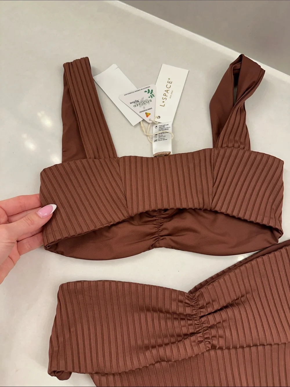 l*space Ribbed Bandeau Bikini Set in Cafe